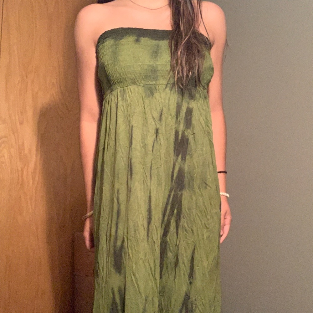 Jaige Strapless Green and Black Maxi Dress